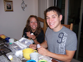 Ryan and Abby, getting artistic with their eggs