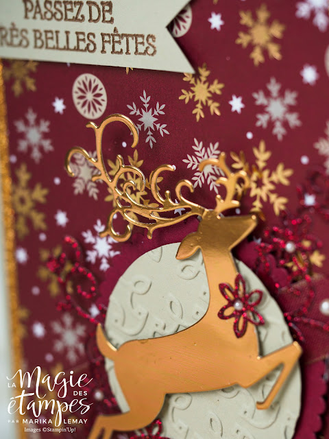 Carte de Noël Stampin' Up! avec le papier design de Noël et le lot Renne fringant