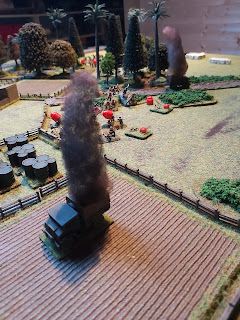 The transport trucks are destroyed in the attack