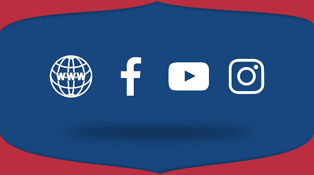 4 Ikon Media Sosial Warna Putih Facebook, Instagram, Youtube, Website.