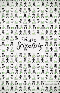 Poster covered in skulls & crossbones, as well as laboratory beakers