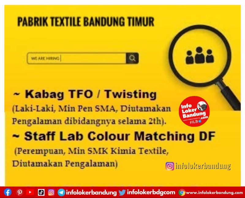 Lowongan Kerja di Pabrik Textile Bandung Timur Agustus 2022