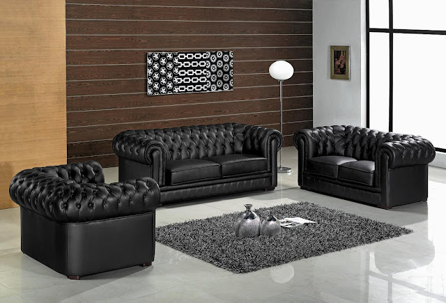 Black Leather Living Room Furniture Sets