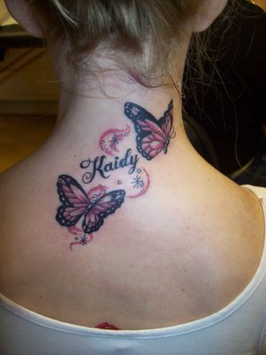 Female Neck Tattoo With Butterfly Tattoo Designs With Image Neck Butterflies