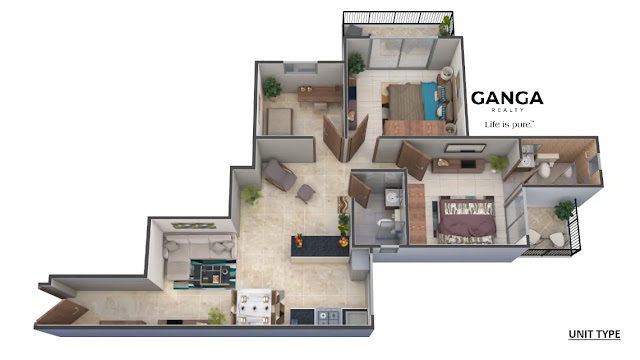 Ganga Realty Tathastu 2bhk+s type 2B floor plan