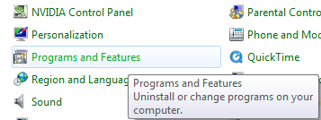 Control Panel Program and Features