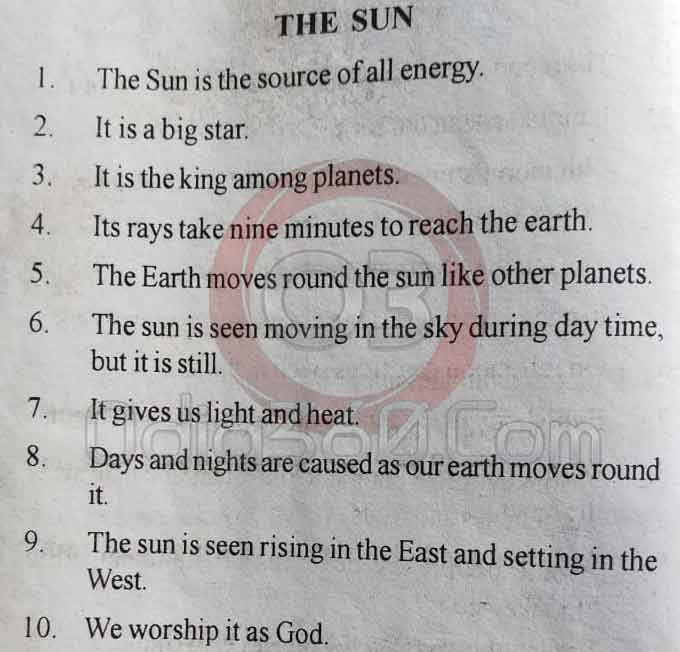 The Sun - 10 Lines Essay in English Language for Juniors
