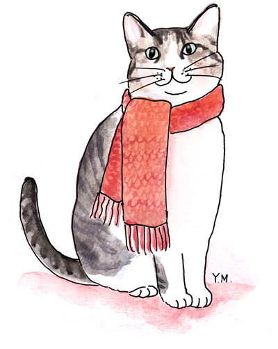 Cat wearing a scarf by Yukié Matsushita