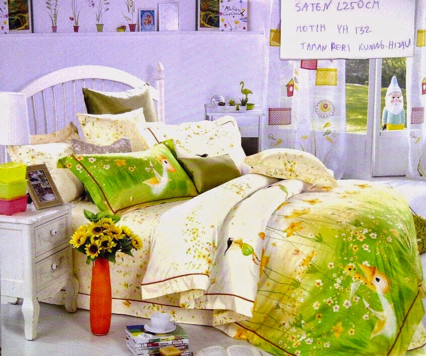 Sprei Jepang Motif Taman Peri Kuning Hijau