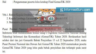 Download Pengumuman Nomor : 1808/J3/TU/2020 Tentang Daftar Peserta Yang Lolos Ke Tahap Final Pagelaran Mahasiswa Nasional Bidang Teknologi Informasi dan Komunikasi 2020 I PDF