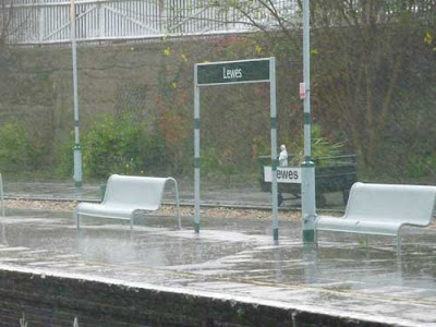 Downpour at Lewes Railway Station, November 2009, image by Oliver Gozzard