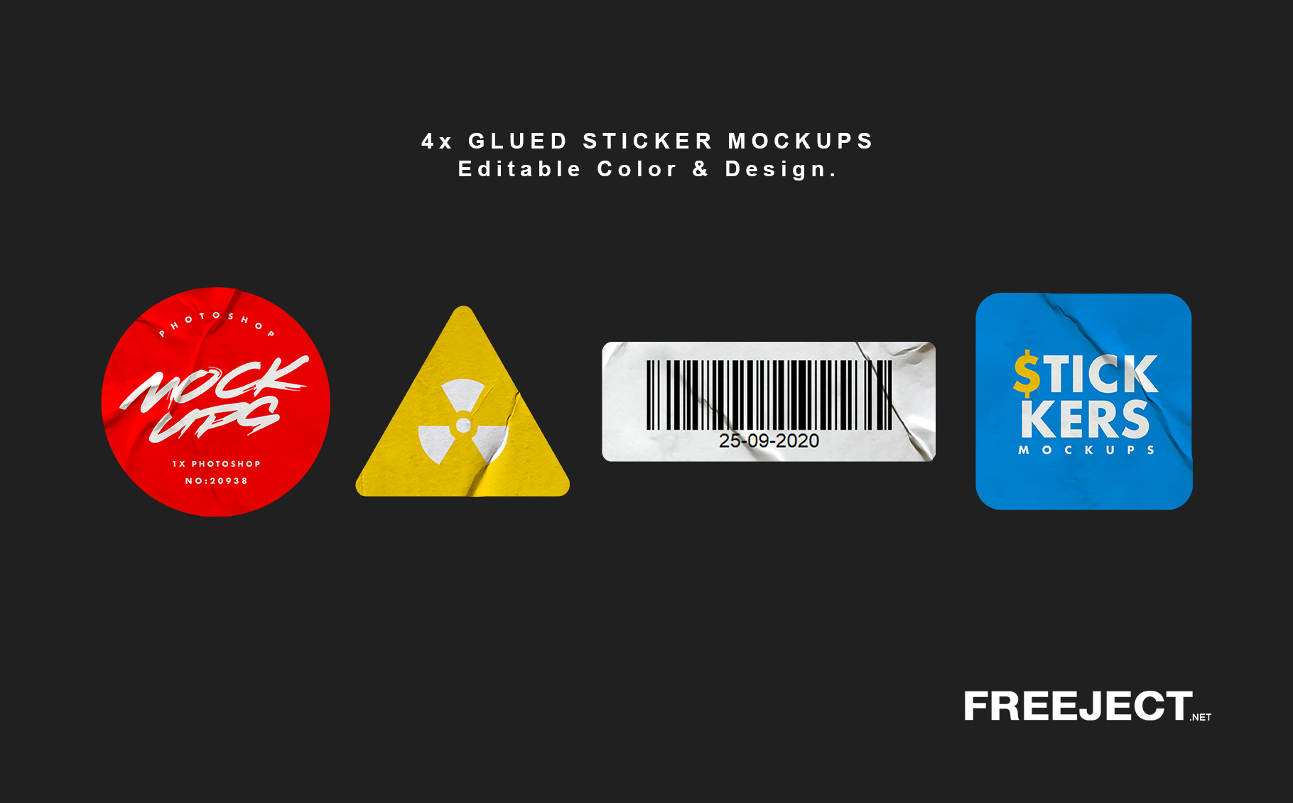 Download Free 4 Glued Sticker Mockups Photoshop File
