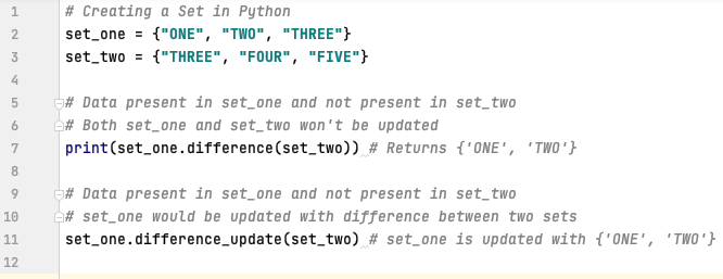 Difference between two sets in Python