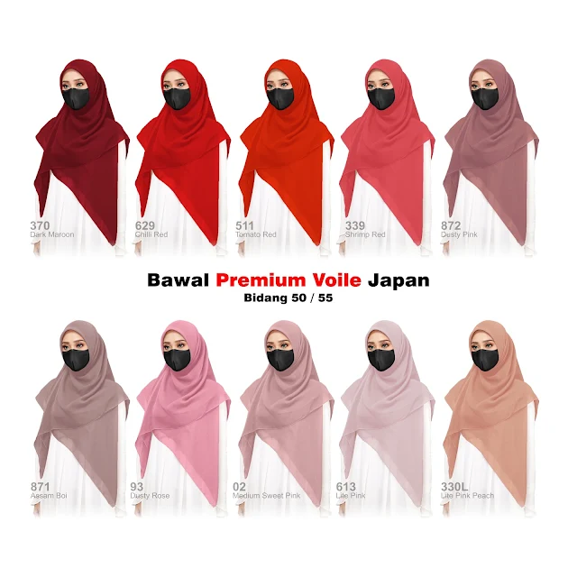 Tudung bawal bidang besar 50" cotton voile Japan