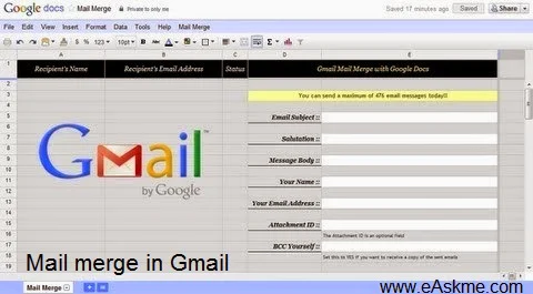 Mail merge in Gmail : eAskme