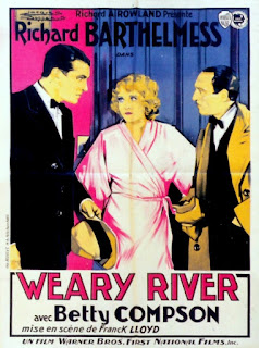 WEARY RIVER. Cartel grande: 120 x 160 cms. Francia. Arte: Jacques Bonneaud. Impresión: Imp. Bedos et C., París. LA CÁRCEL REDENTORA. Weary River. 1929. Dirección: Frank Lloyd. Reparto: Richard Barthelmess, Betty Compson, William Holden, Louis Natheaux, George E. Stone, Ray Turner.