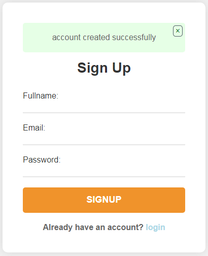 SignUp Page - Success