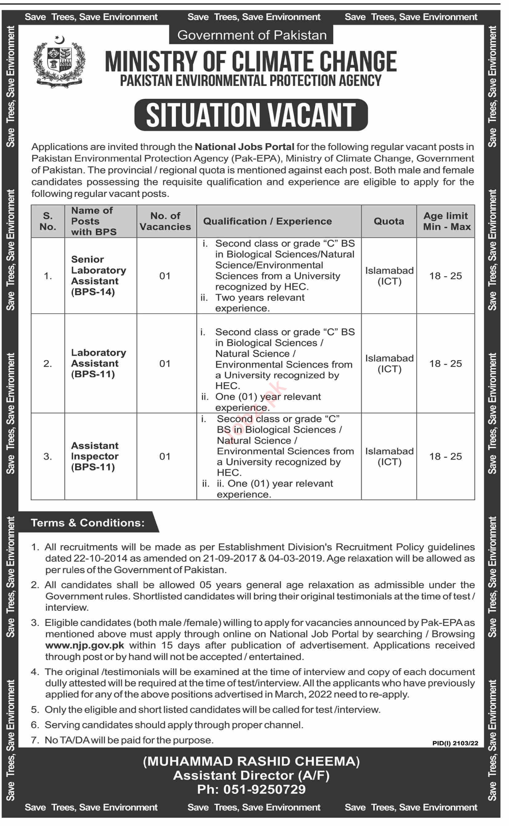 Latest Ministry of Climate Change Management Posts Islamabad 2022