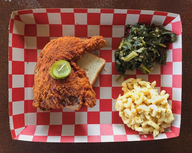 Nashville Style Hot Chicken, Mustard Greens, Mac & Cheese