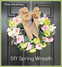 Vintage, Paint and more... DIY spring wreath with "faux" flowers, grapevine wreath and burlap ribbon