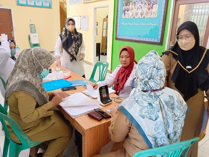 Kegiatan Posbindu Kantor Lurah Mangga Besar, Bersama Lurah Mangga Besar (Asniliaty, S. Si, M. Si) Beserta Staf Memeriksa Kesehatan Secara Rutin Di Posbindu