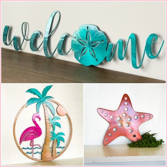 Coastal Sea Life Metal Art Signs Door Hangers Wall Art