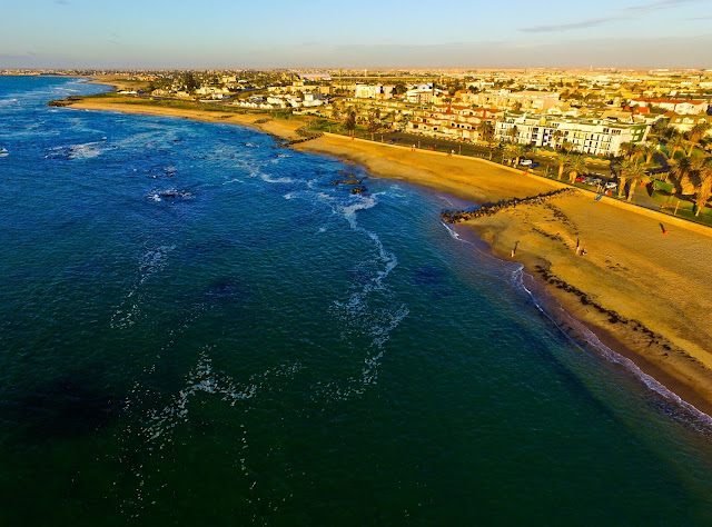 Swakopmund, Namibia: aerial photo of town beach and Strand Hotel