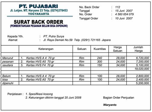 Materi akuntansi SMK kelas XI: membuat back order