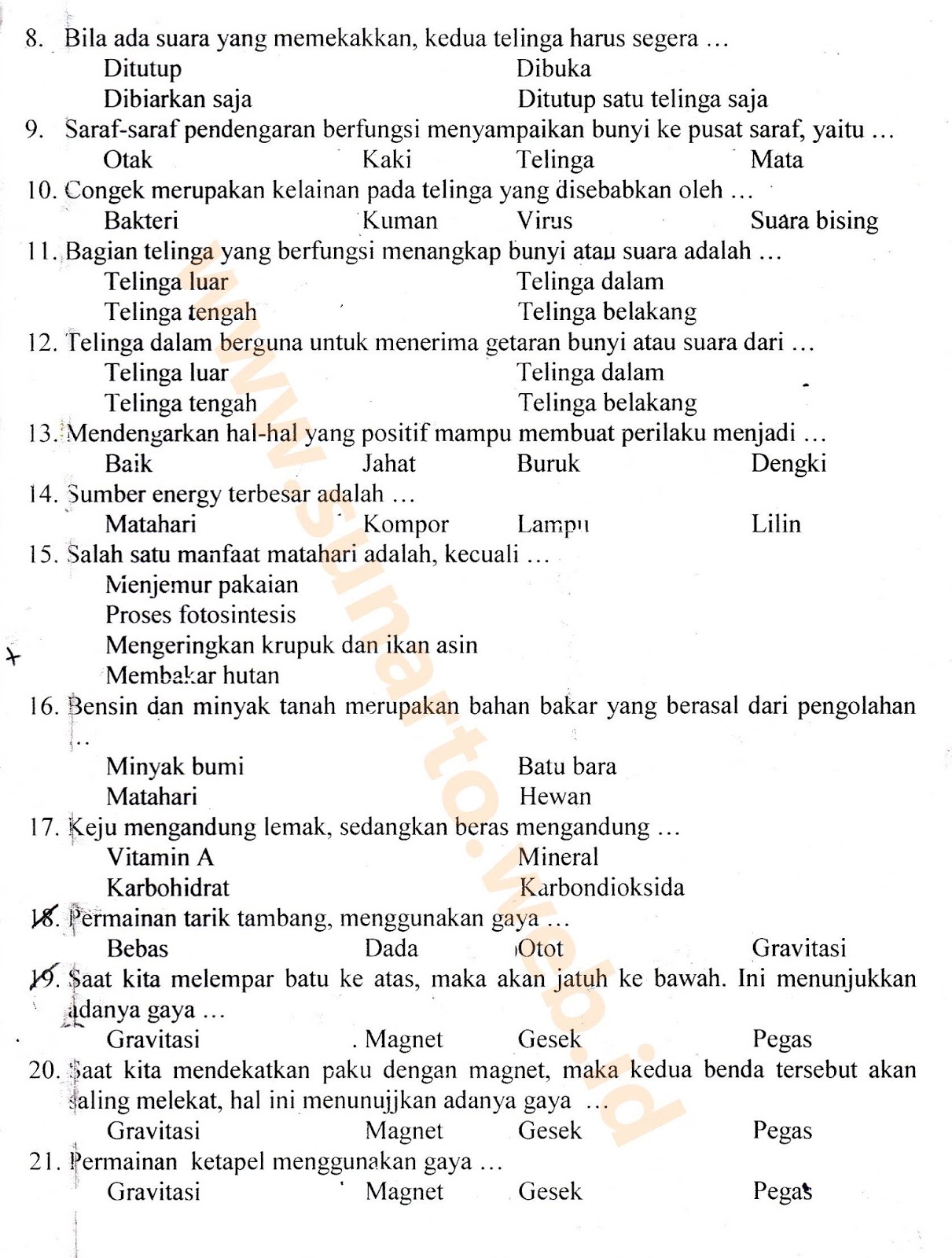 UTS Ujian Tengah Semester Tema 1 dan 2 IPA Halaman 2 SD Kelas 4 TA 2016 2017 Semester Ganjil Kurikulum2013