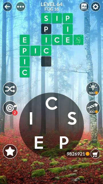 Wordscapes Level 64 answers, cheats, solution for android and ios devices.