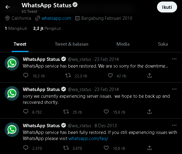 WhatsApp Down, Tidak Bisa Kirim Pesan Apapun