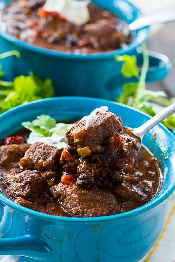 Slow Cooker Brisket Chili is loaded with tender chunks of brisket, lots of spices, black beans, and fire-roasted tomatoes.