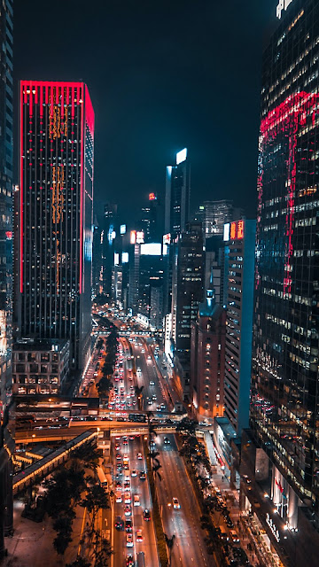 City Night, Road, Buildings, Architecture