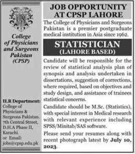 College of Physician and Surgeons Pakistan CPSP Management jobs in Lahore 2023