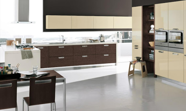 Modern kitchen with brown red blue theme, area by stoso-3