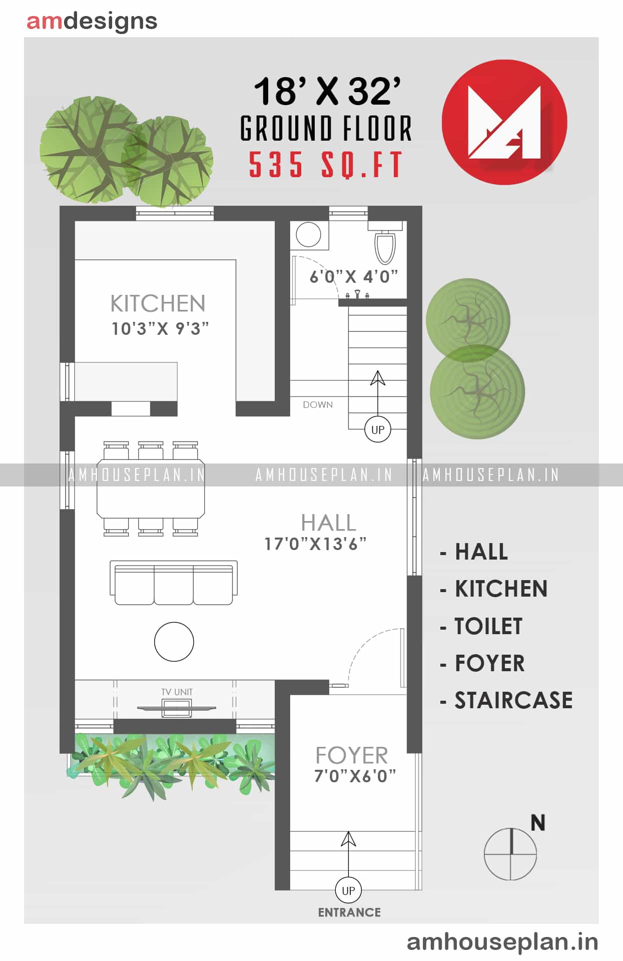 18 x 32 small house plans under 600 sq ft