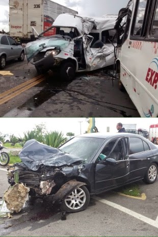 Micro-ônibus, van e um carro particular colidem e deixam 8 pessoas feridas