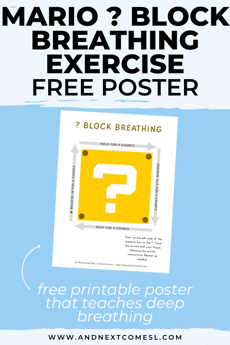 Free printable Mario themed deep breathing exercise for kids that's based on the square breathing technique