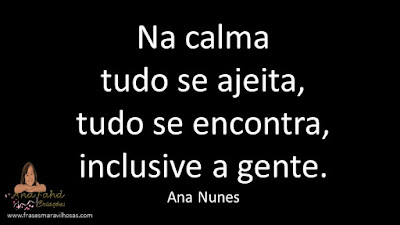 Na calma tudo se ajeita, tudo se encontra, inclusive a gente. Ana Nunes