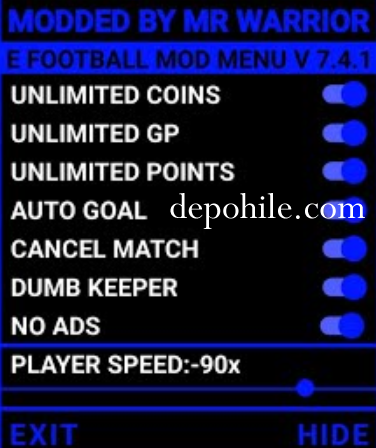 eFootball 2023 v7.4.x Warrior Menu Coins, Oto Gol Hileli İndir