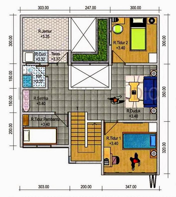 denah rumah luas tanah 100 m2 yang minimalis