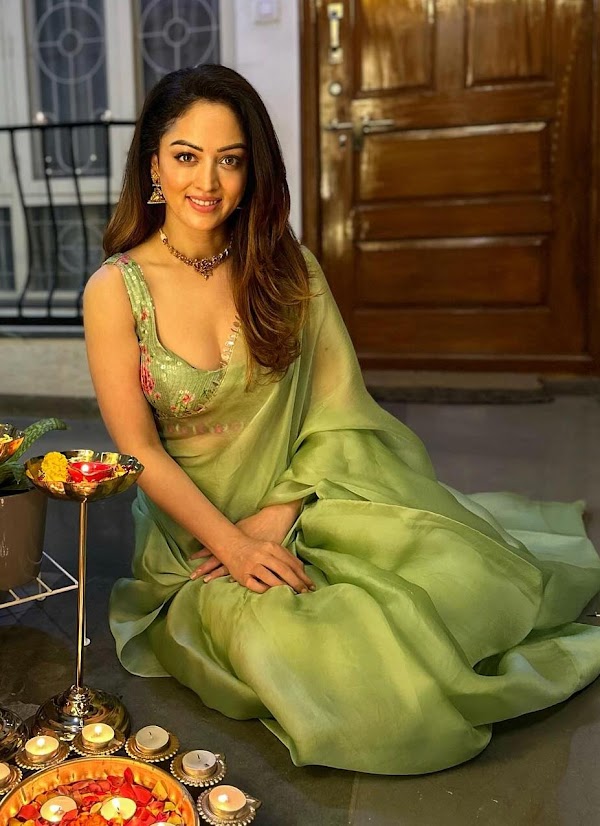 sandeepa dhar green saree cleavage