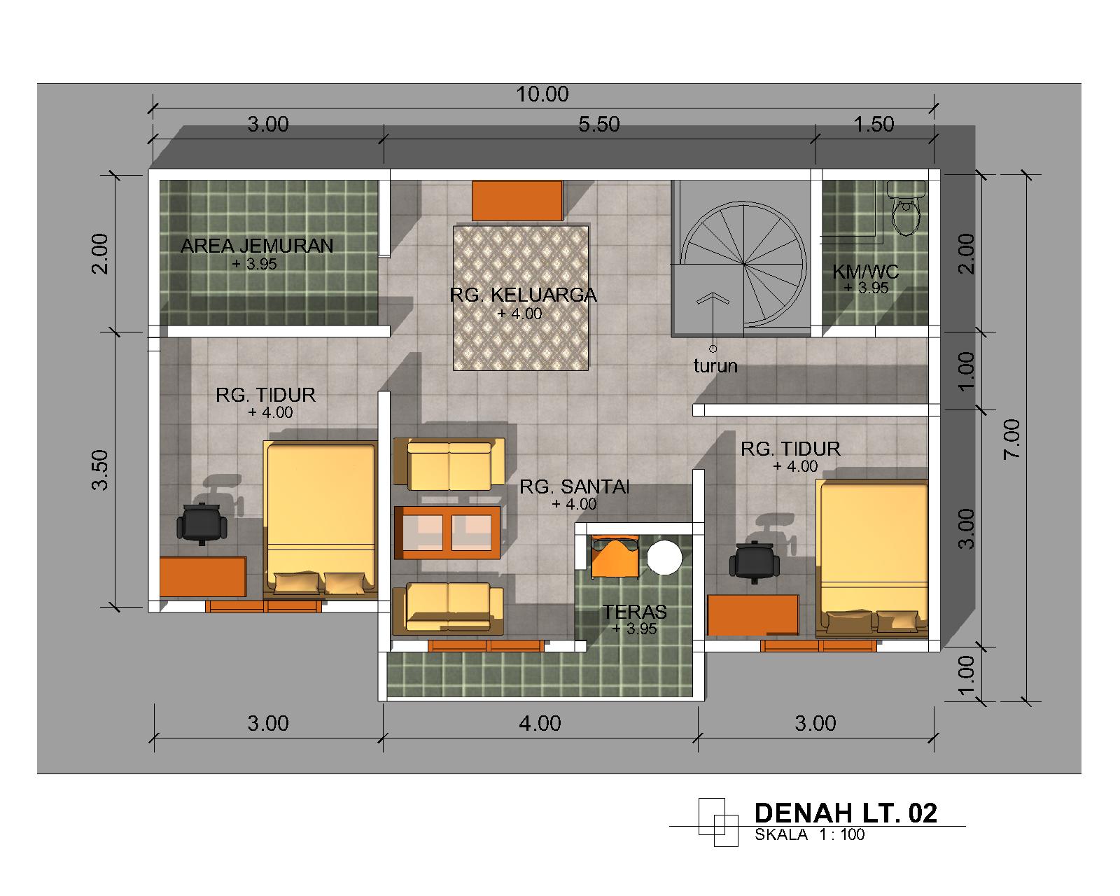 Denah Ukuran 6 X 13 Dengan 2 Kamar Tidur REFERENSI RUMAH