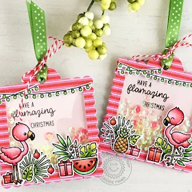Sunny Studio Stamps: Scalloped Tag Dies Fabulous Flamingos Scenic Route Christmas Gift Tags by Rachel Alvarado and Candice Fisher