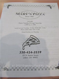 Mary's Pizza Shop Menu Page 1