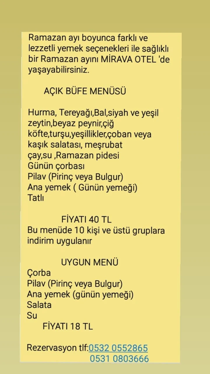 çatak mirava otel iletişim van çatak otelleri van iftar mekanları van iftar menüleri