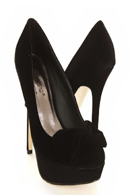 Black Velvet Twist Bow Closed Toe Platform Heels 