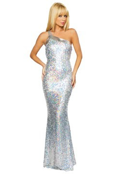 SILVER TRIPLE STRAP ONE SHOULDER SEQUIN GOWN