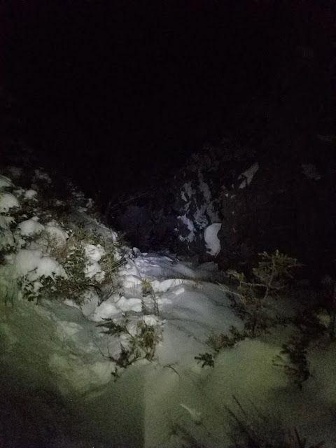 Nighttime Winter ascent of the Watcher, Franconia Notch State Park