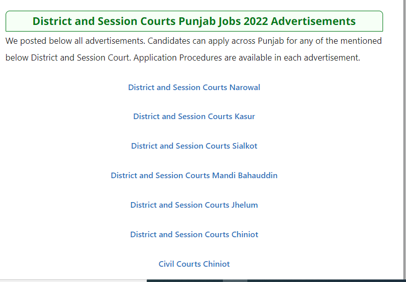 District and Session Courts Punjab Jobs 2022 Apply Online